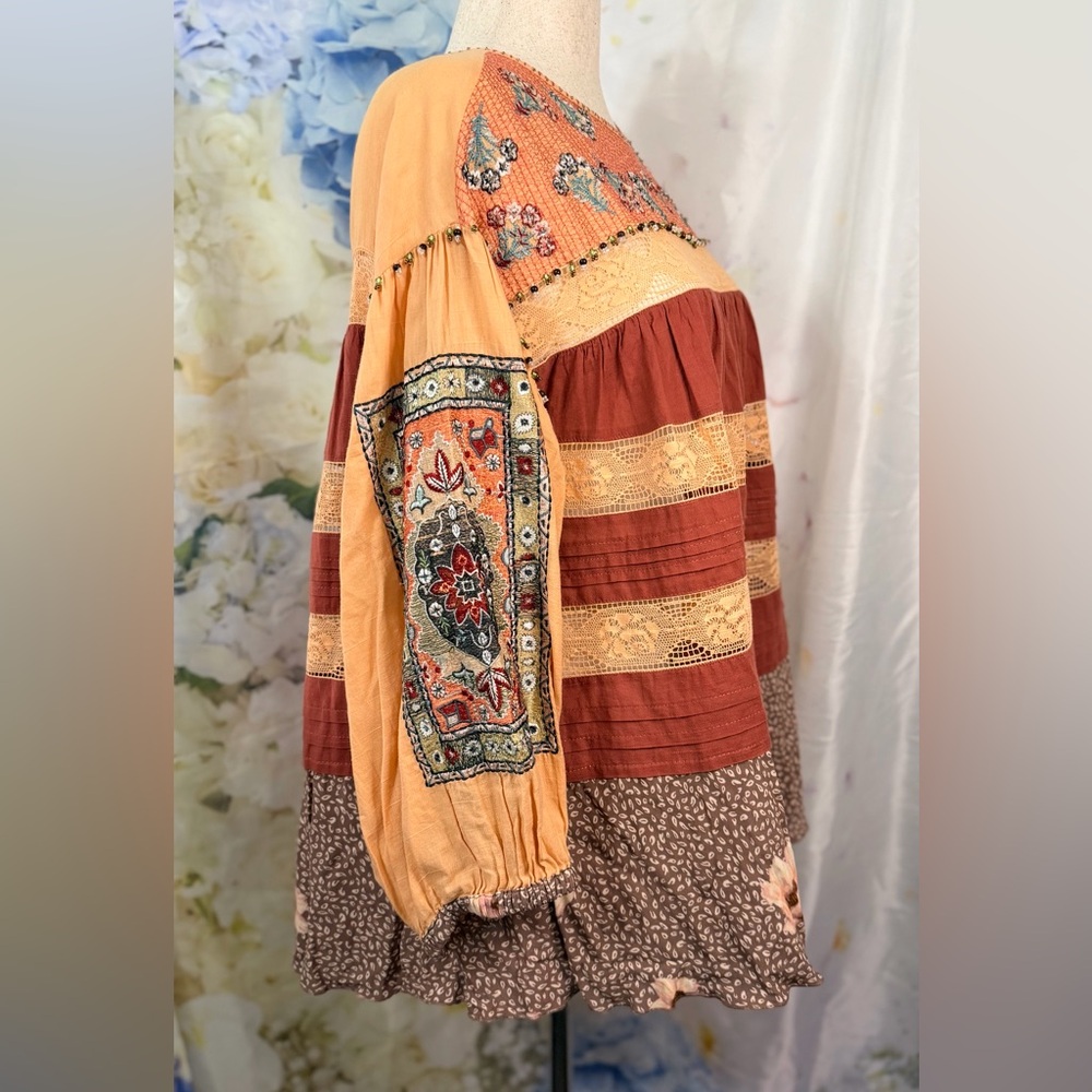 Bohemian Floral Patchwork Pleated Unconventional … - image 4